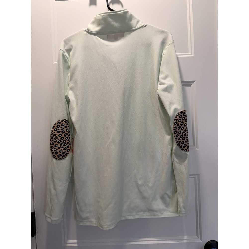 NWT Simply Southern Mint Fleece Pullover Leopard Elbow Patches Size‎ Small - Picture 4 of 4